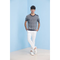 Summer Round Neck Jacquard Button Shoulder Knit Short Sleeve Men Sweater